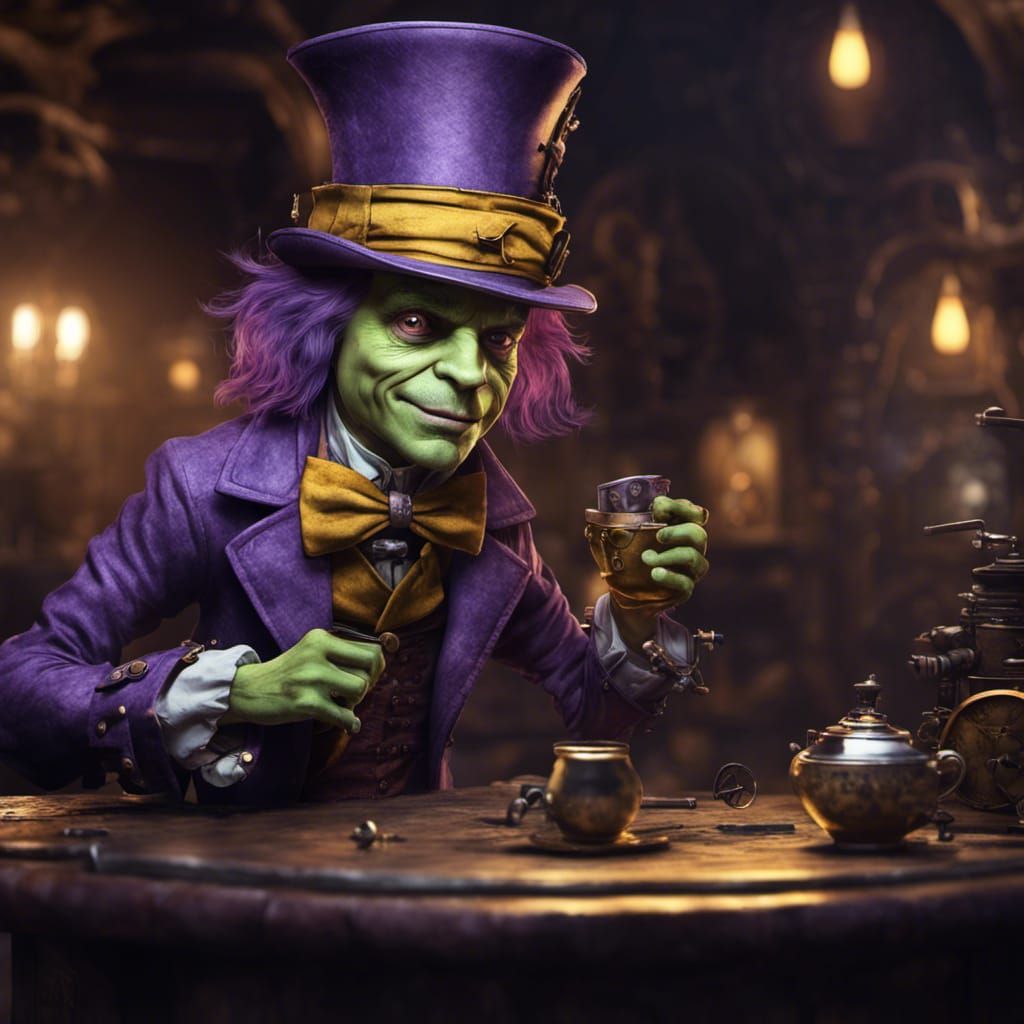 Steampunk Goblin Mad Hatter: Dark Fantasy Art