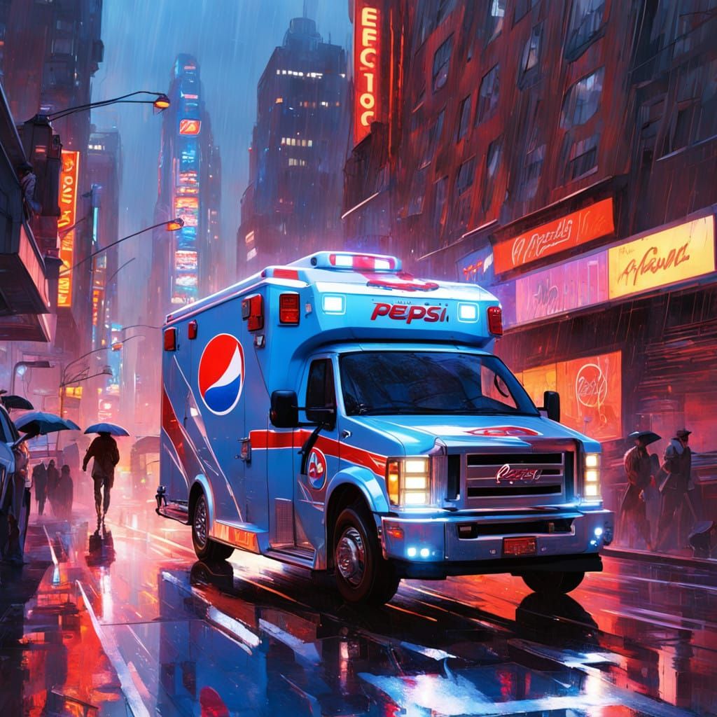 Futuristic Pepsi Ambulance Speeding Down City Street