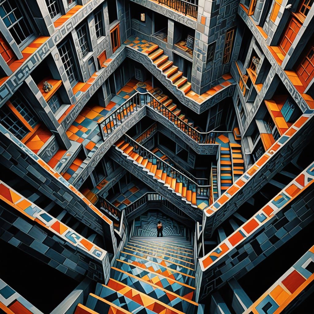 Abstract Staircases in M.C. Escher Style 3D Art