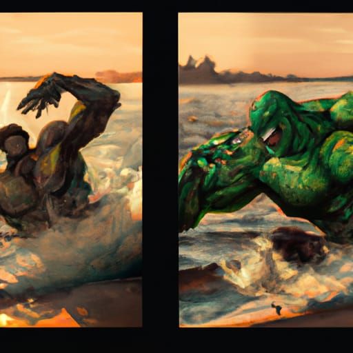 Crab Monster Splash Art in Art Nouveau Style