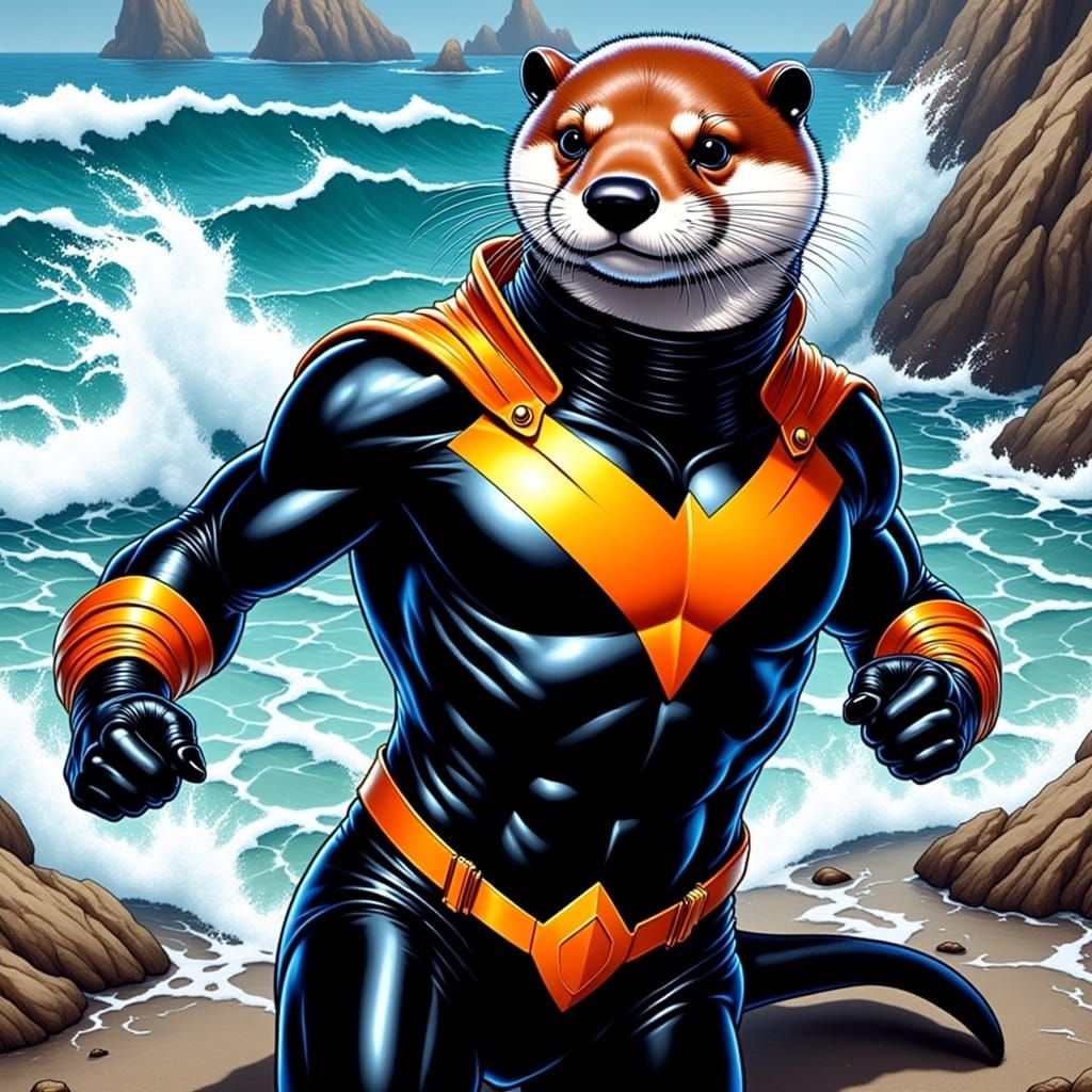 Aquatic Otter Hero on Rocky Coastline