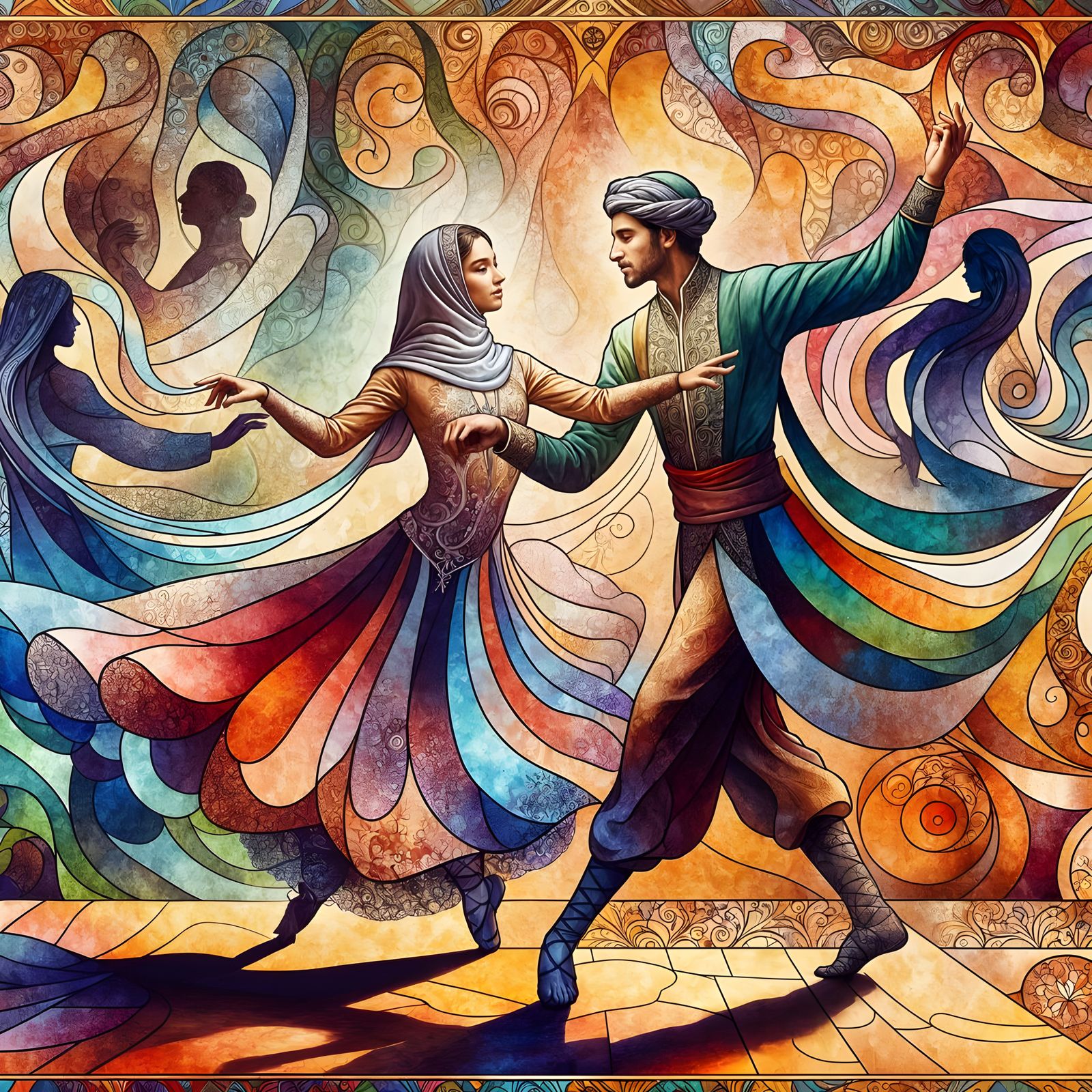 Middle-Eastern Man and Hispanic Woman in Ethereal Dance