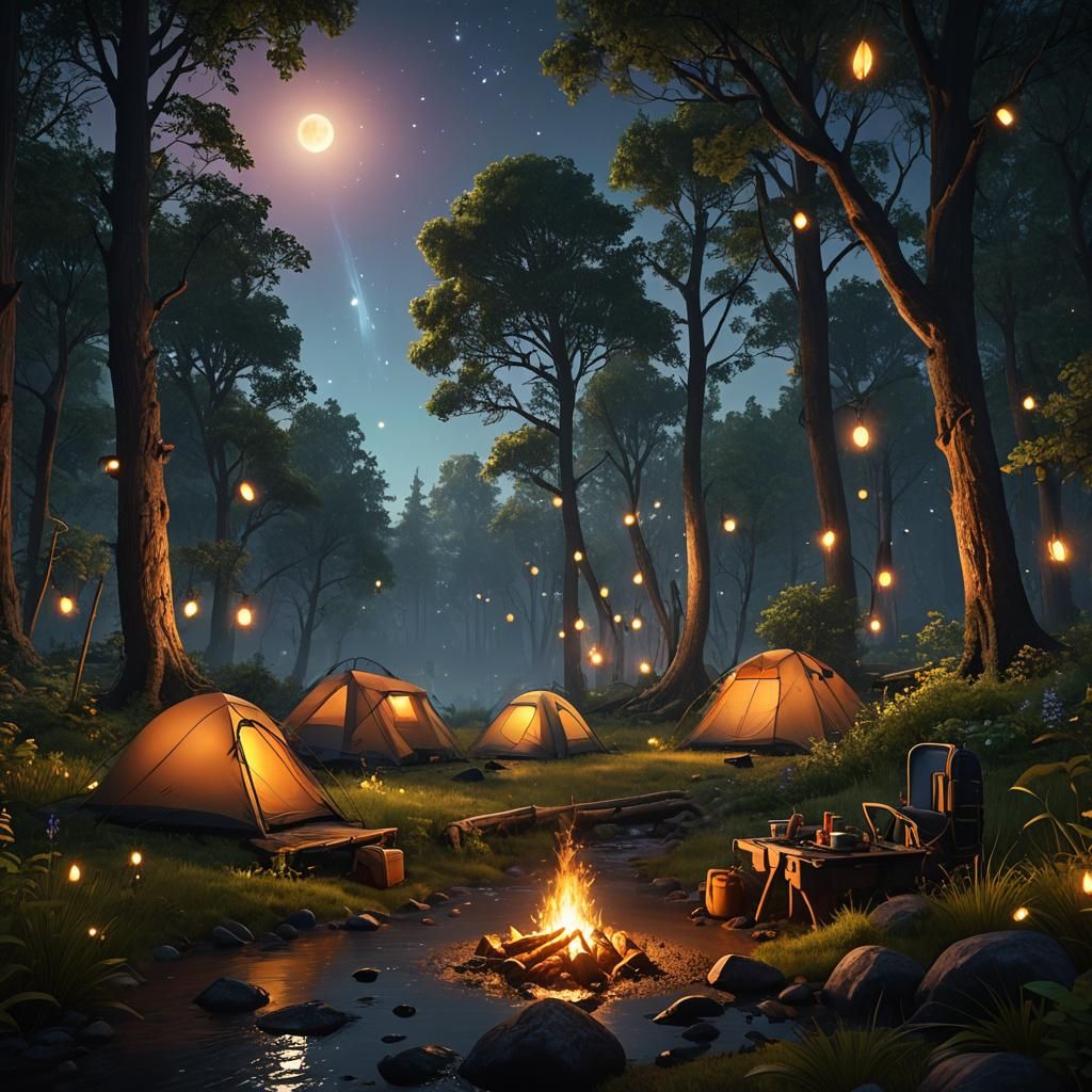 Enchanting Summer Night Camping Trip with Fireflies