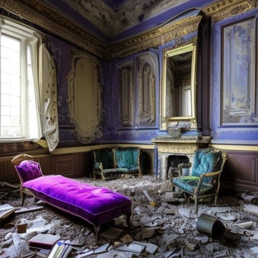 Ruined French Palace Interior in Dark Fantasy Style