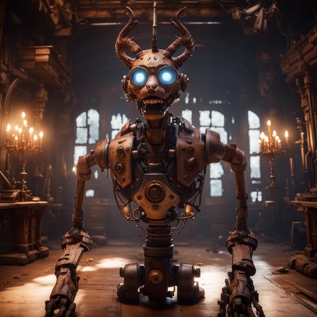 Detailed Animatronic Figure in Cinematic 3D Style