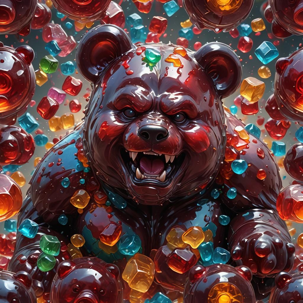 Angry Gummy Bear Portrait in Hyperdetailed Style
