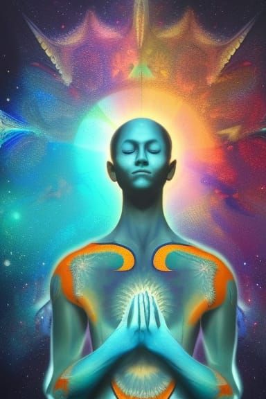 Meditative Soul with Zodiac Elements in Detailed Painting