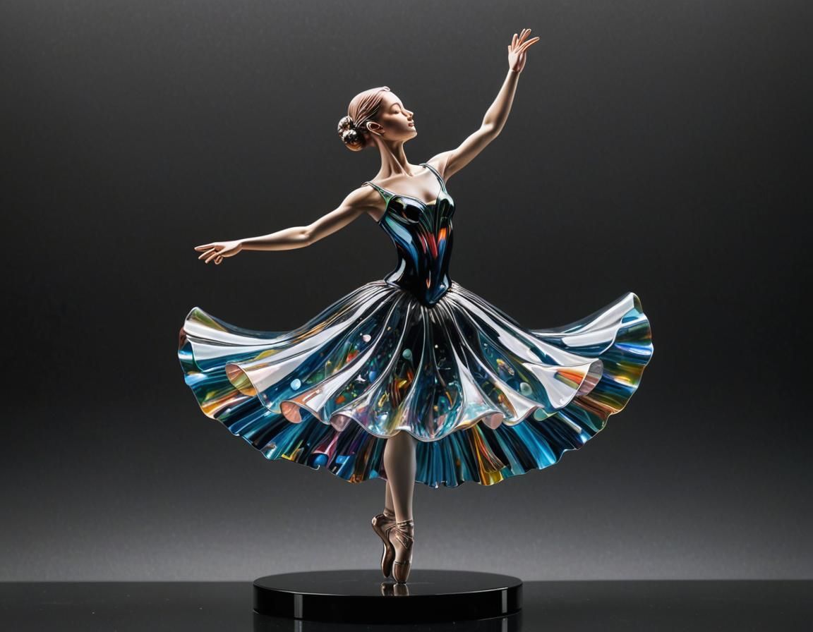 Iridescent Blown Glass Ballerina Statue
