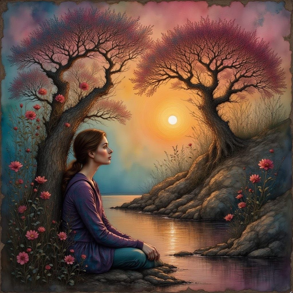 Ink Poet's Portrait of a Melancholic Woman