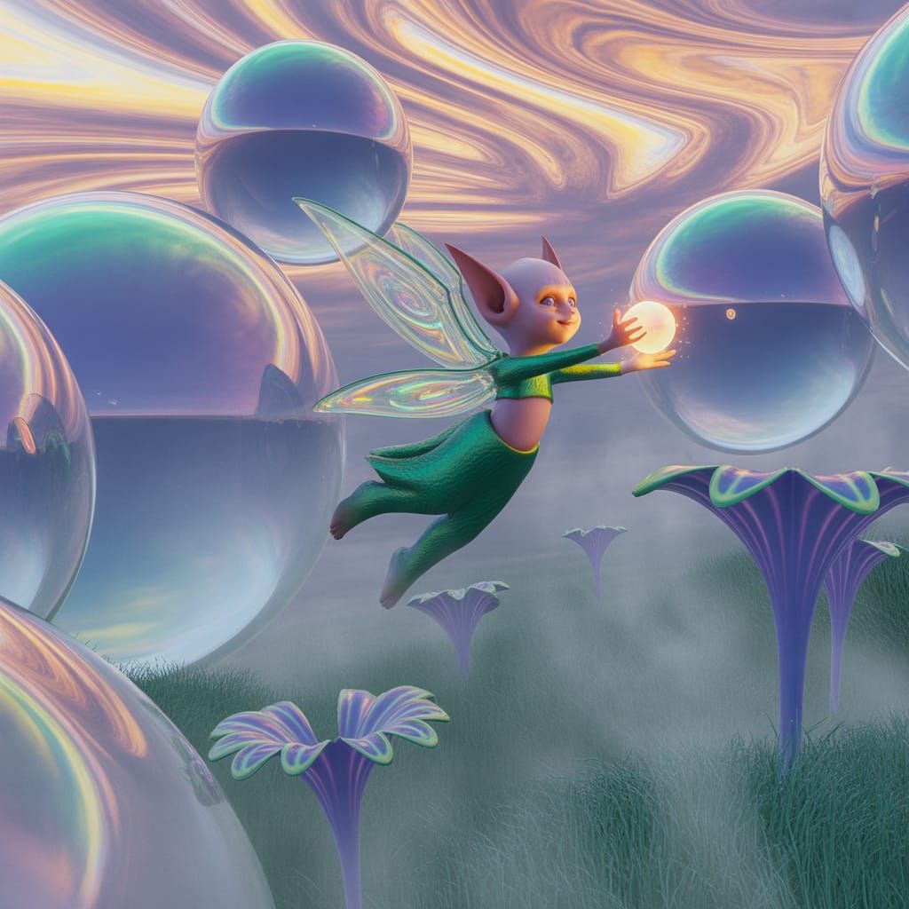 Sprite Dancing in a Psychedelic Bubble Field