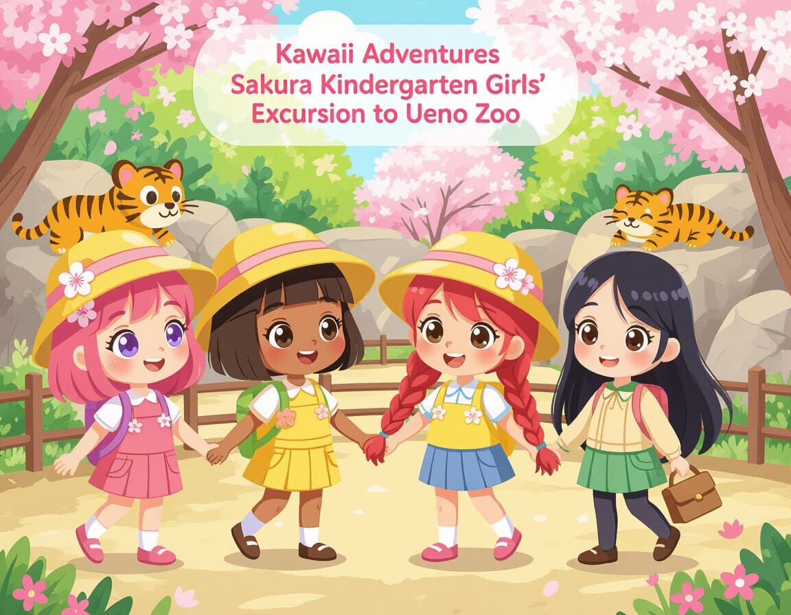 Kawaii Girls Visit Ueno Zoo in Anime Style