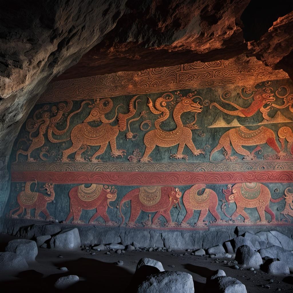 Epic Prehistoric Cave Art Pictographs in Giger Style