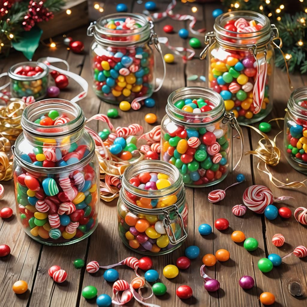 Festive Christmas Candy Still Life in Watercolor Style