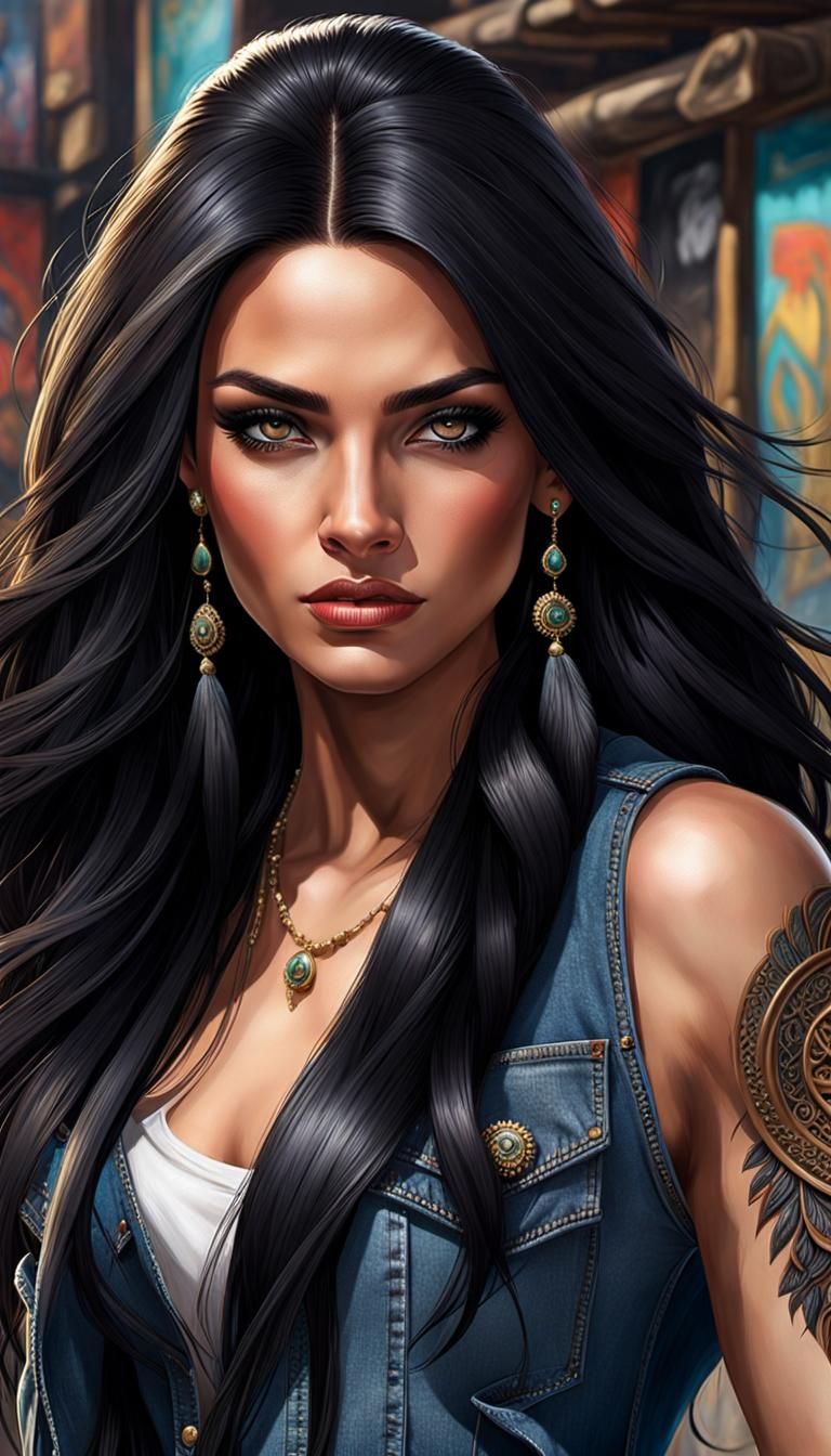 Native American Woman as Sicaria in Hyperrealistic Art