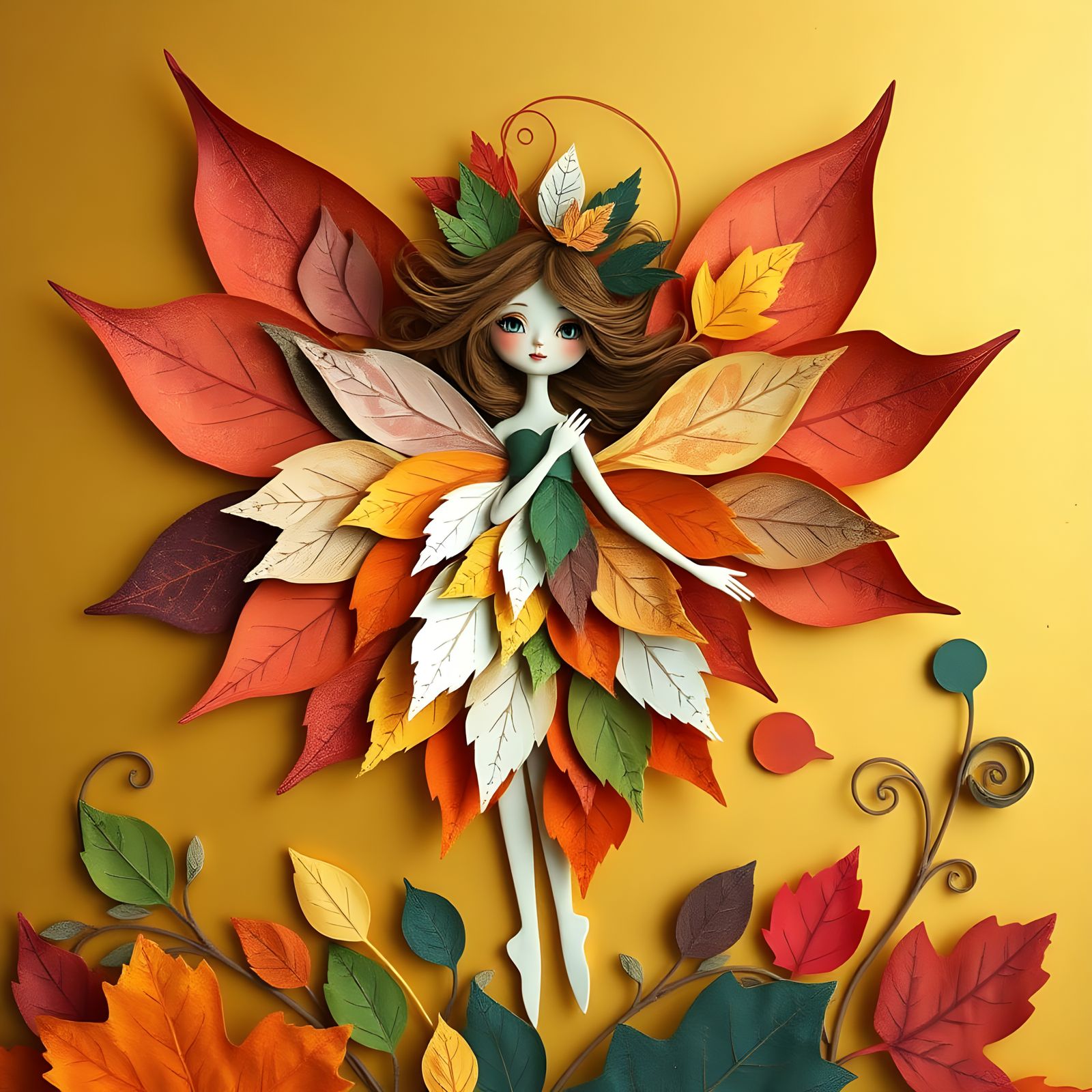 Colorful Paper Collage of a Fall Fairy