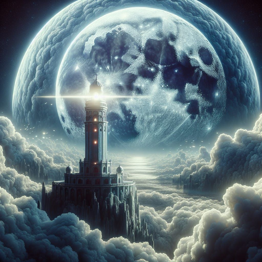Extravagant Lighthouse Under Crystalline Moon