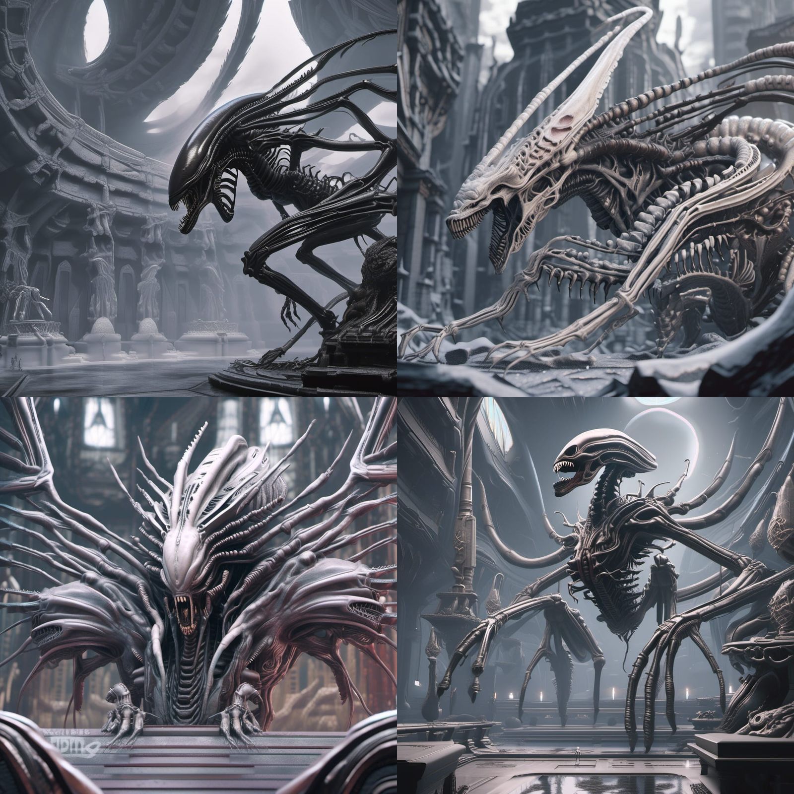Hyperdetailed Xenomorph Queen in Biopunk Gothic Art