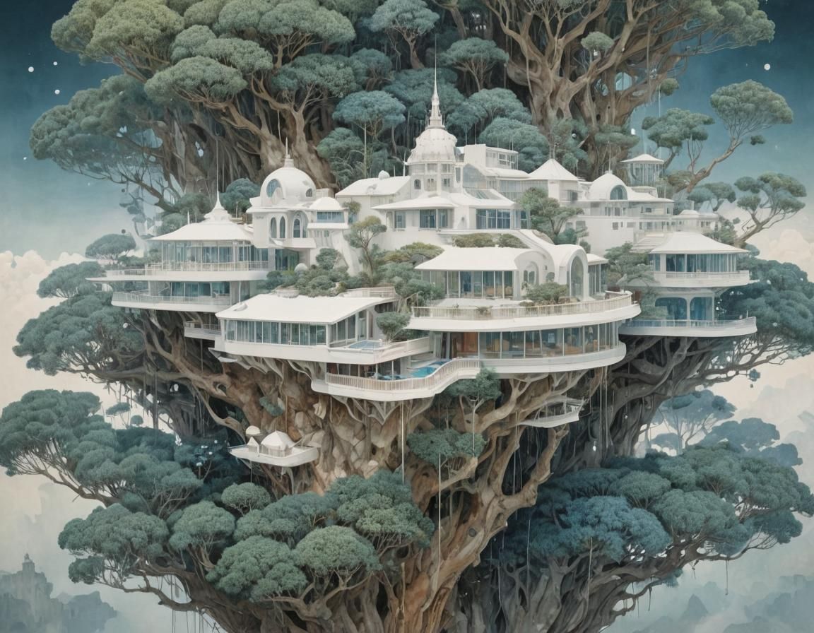 Magical Floating City Integrated with Nature