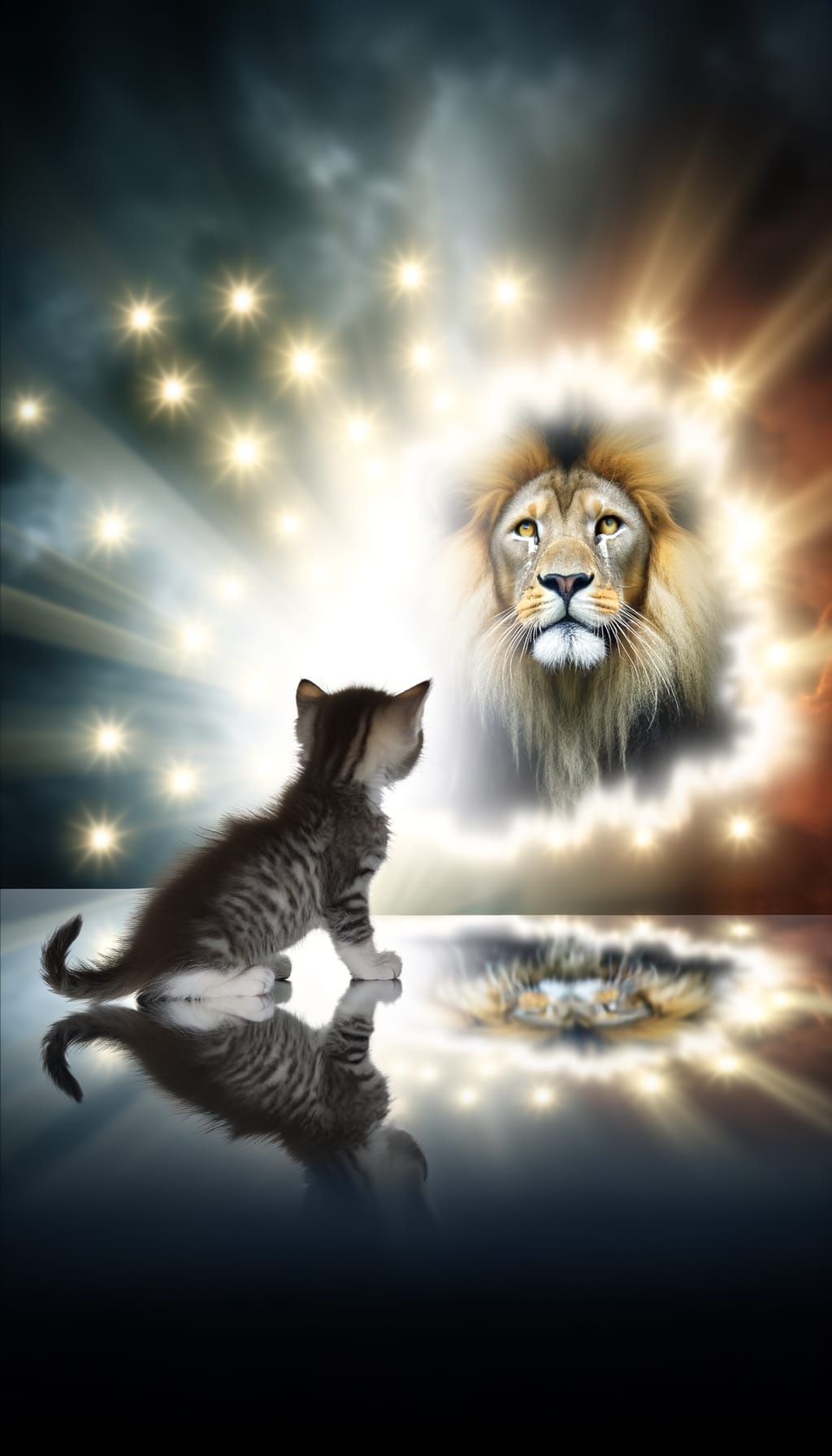 Kitten's Reflection: A Lion's Courage