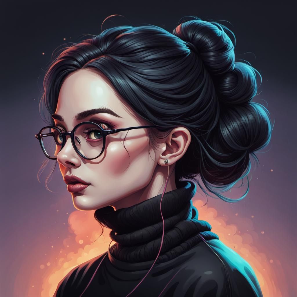Spooky Gothic Woman Portrait in Vibrant Illustration
