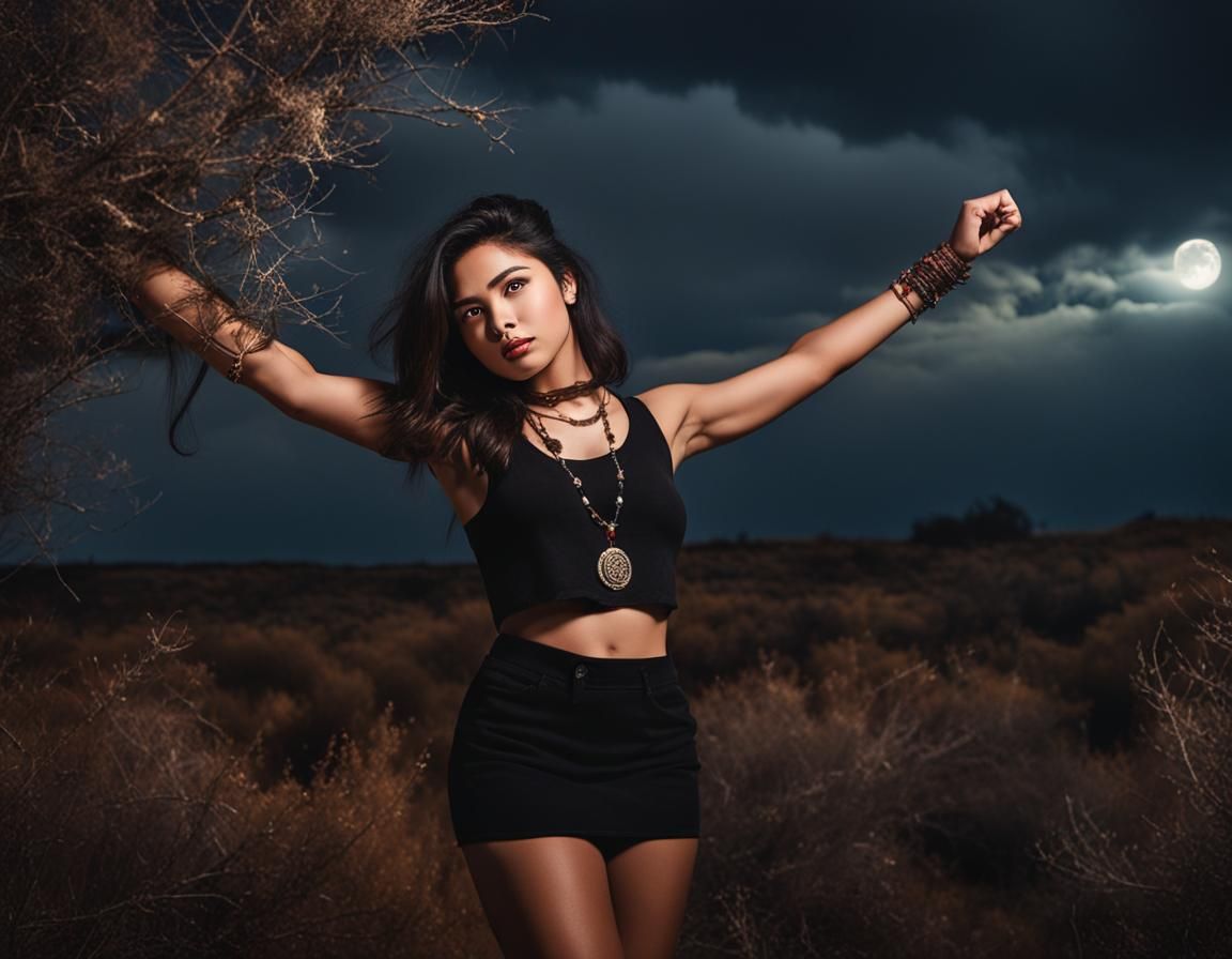 Realistic Portrait of a Tatarian Girl in Barren Landscape