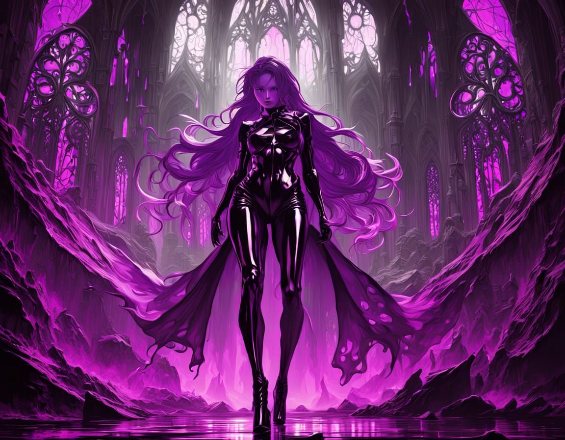 Style DC Comics: 25 year old woman with very long red hair, ...