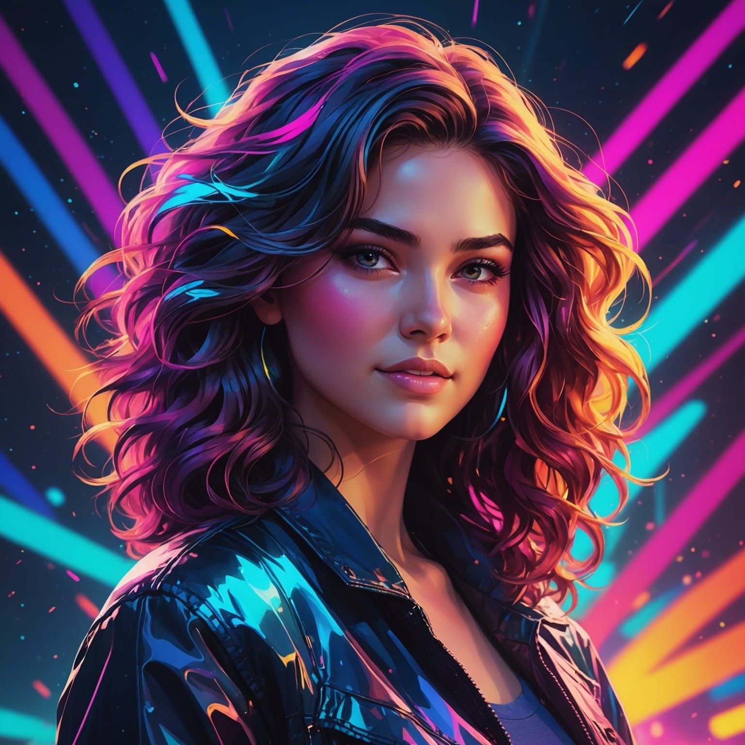Anime-Inspired Woman with Synthwave Lighting and Colors
