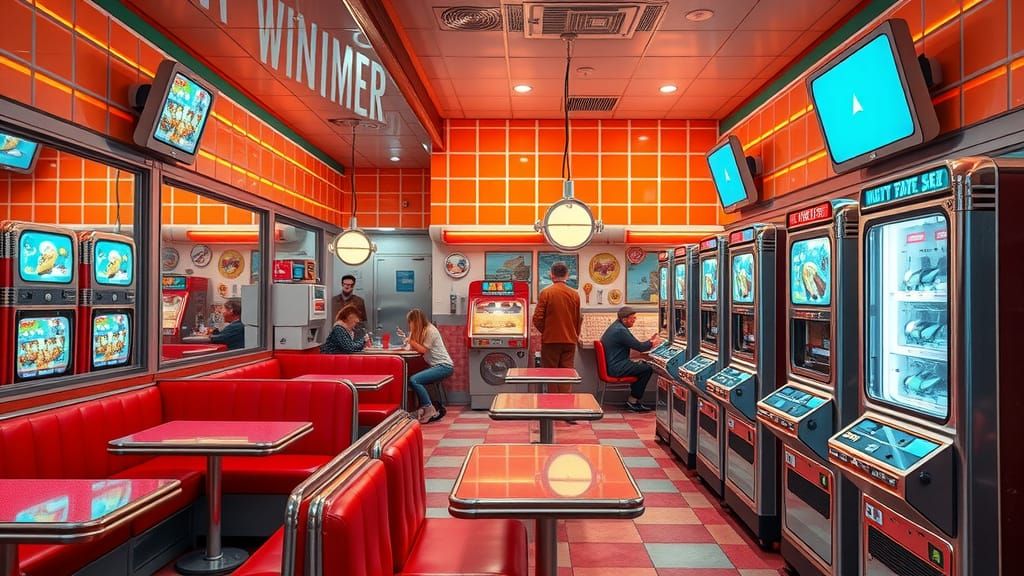 Retro Futuristic Diner Scene in Vibrant Neon Hues