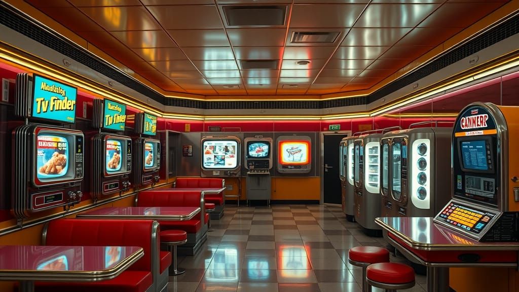 Retrofuturistic 1950s Diner with Vending Machine Display