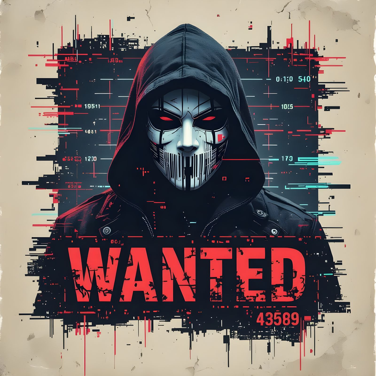Cyberpunk Wanted Poster with Masked Figure