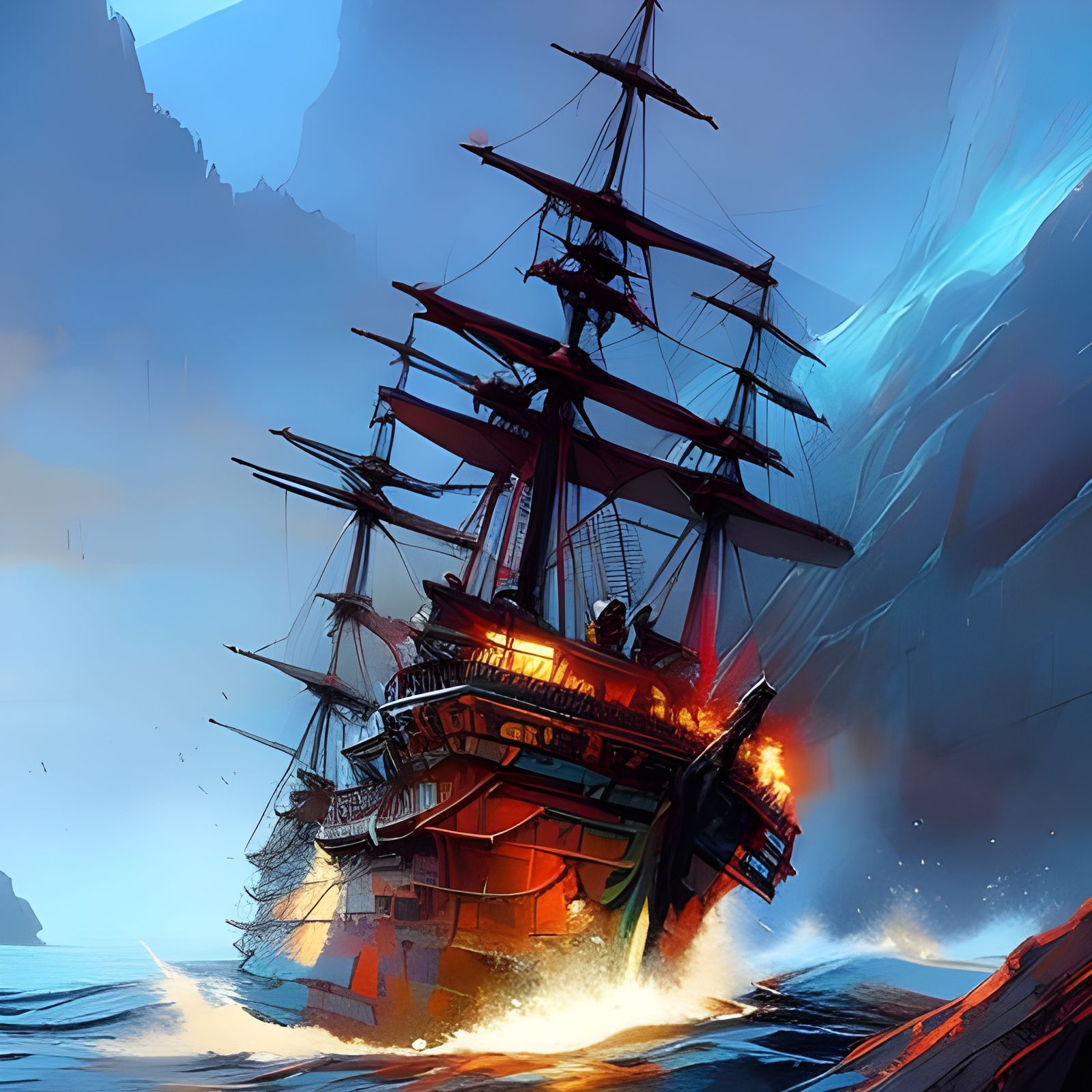 Epic Pirate Ship on Blue Water Waves