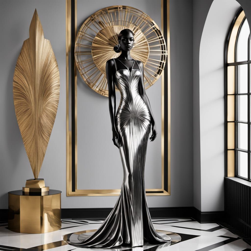 Chrome Goddess Sculpture in Art Deco Style