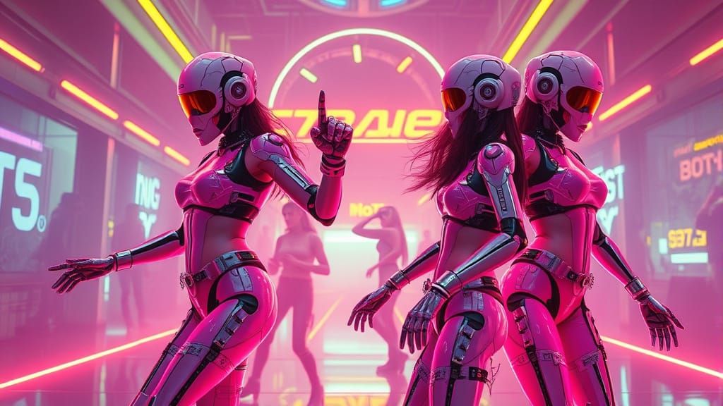 Retro-Futuristic Cyborg Dancers in Neon Synthwave