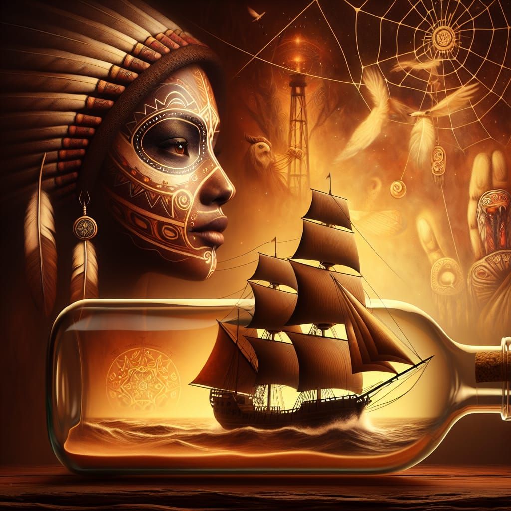 Ship in a Bottle with Indigenous Woman Face