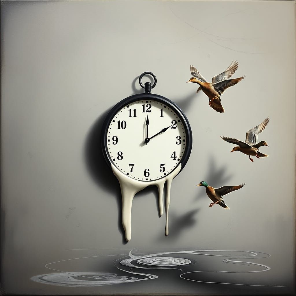 Surrealist Melting Clock in a Dreamlike Scene