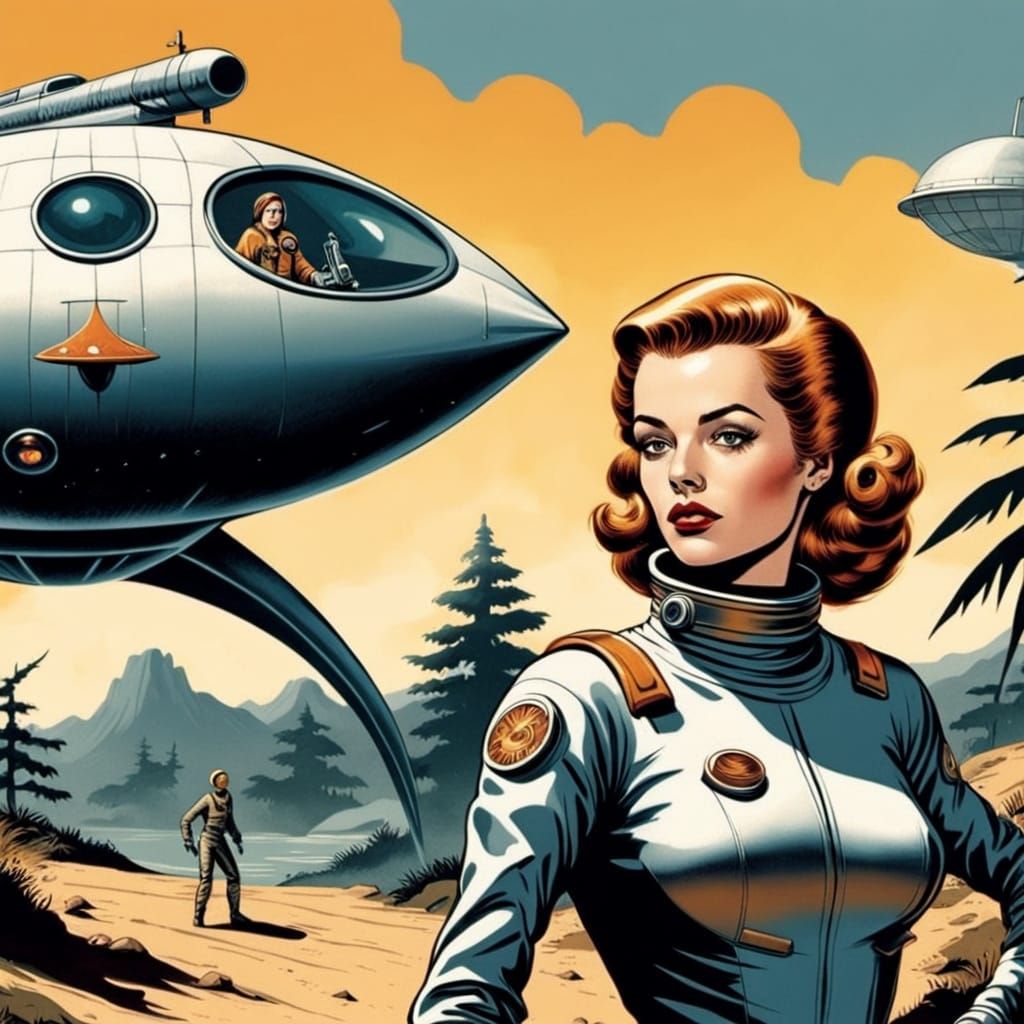 Retro Sci-Fi Astronaut on Alien Planet
