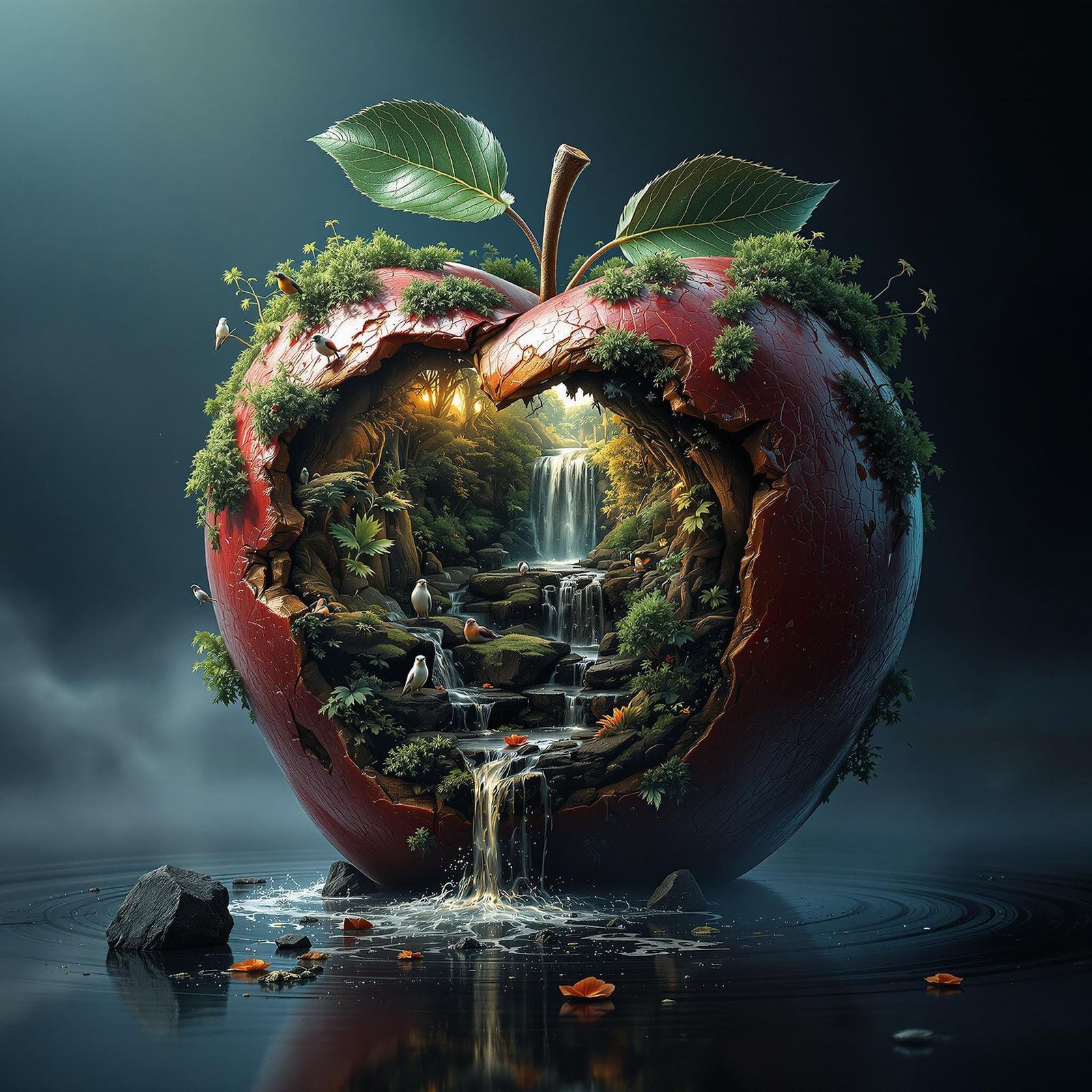 Stunning Hyperrealistic Rotting Apple in Surreal Forest Scen...