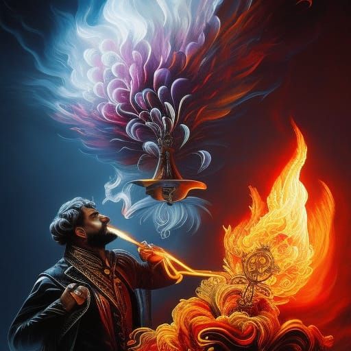 Magician Conjuring Flames: Rococo Gothic Illustration