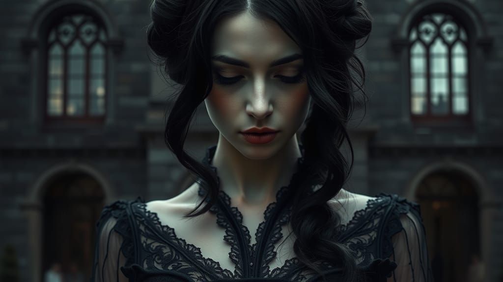 Melancholic Woman in Gothic Victorian Portrait