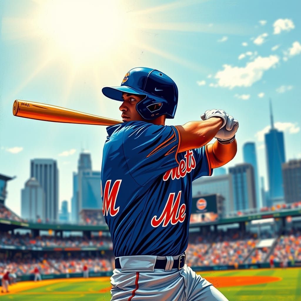 Mets Baseball Hero Hits Home Run in Vibrant Graffiti-Style