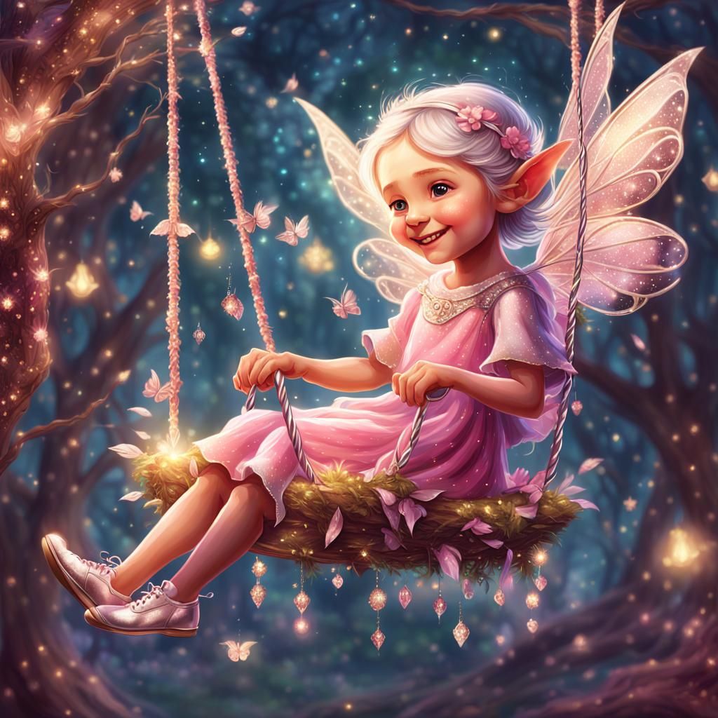 Elf on a Swing: Whimsical Digital Art