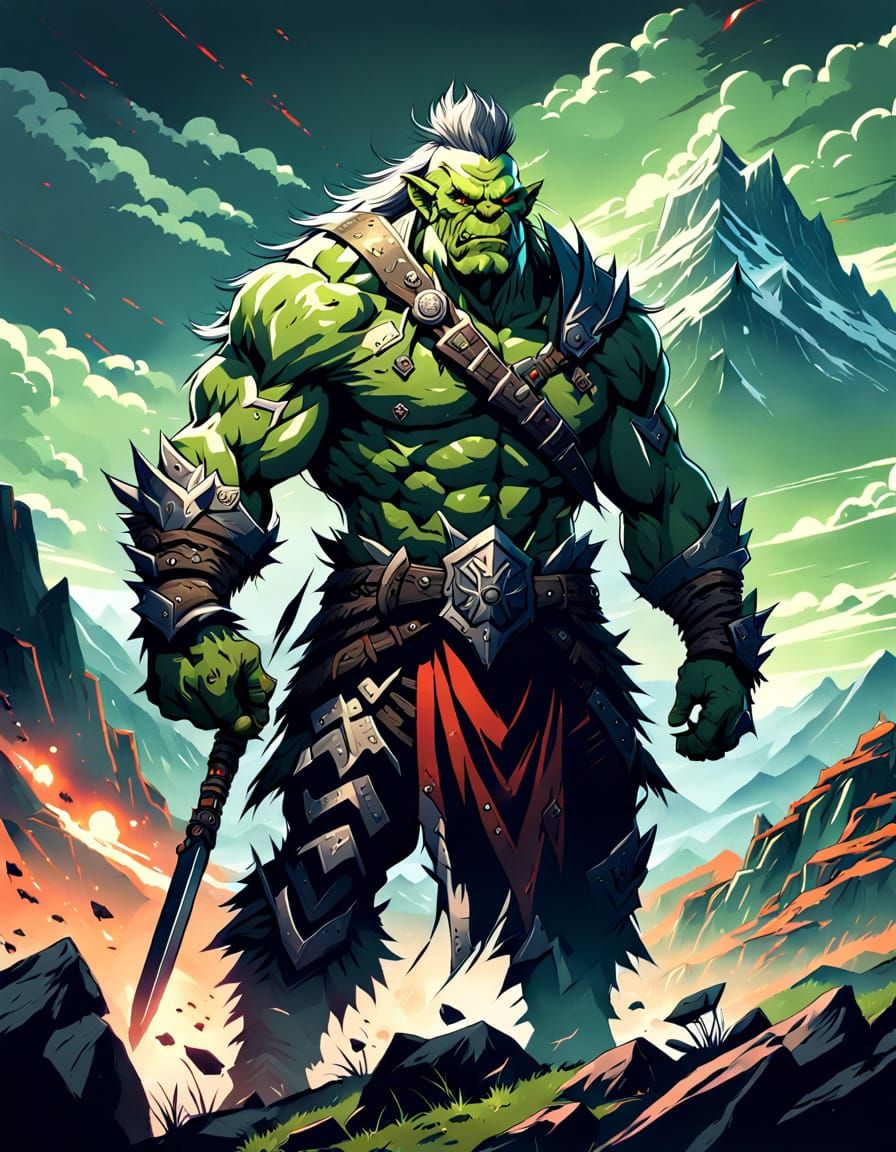 Powerful Orc Warrior in Vibrant Anime Style