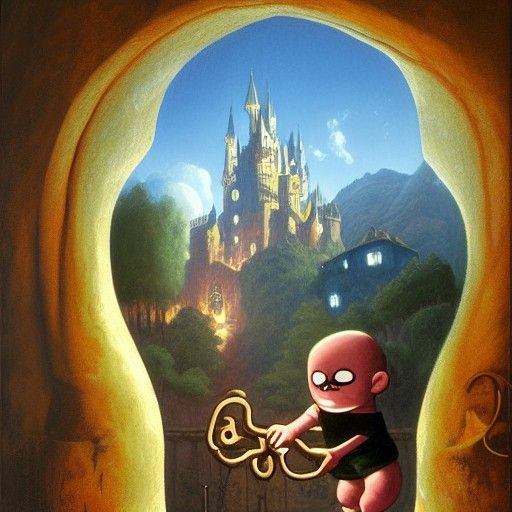 Monstro Observes Pinocchio: Oil Painting