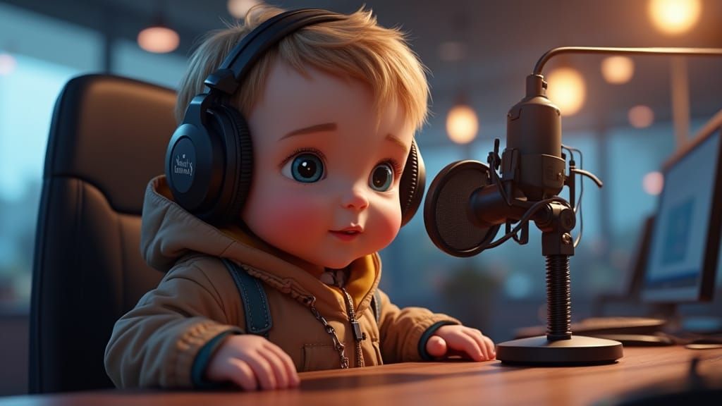 Baby Podcaster in Studio: Concept Art Style