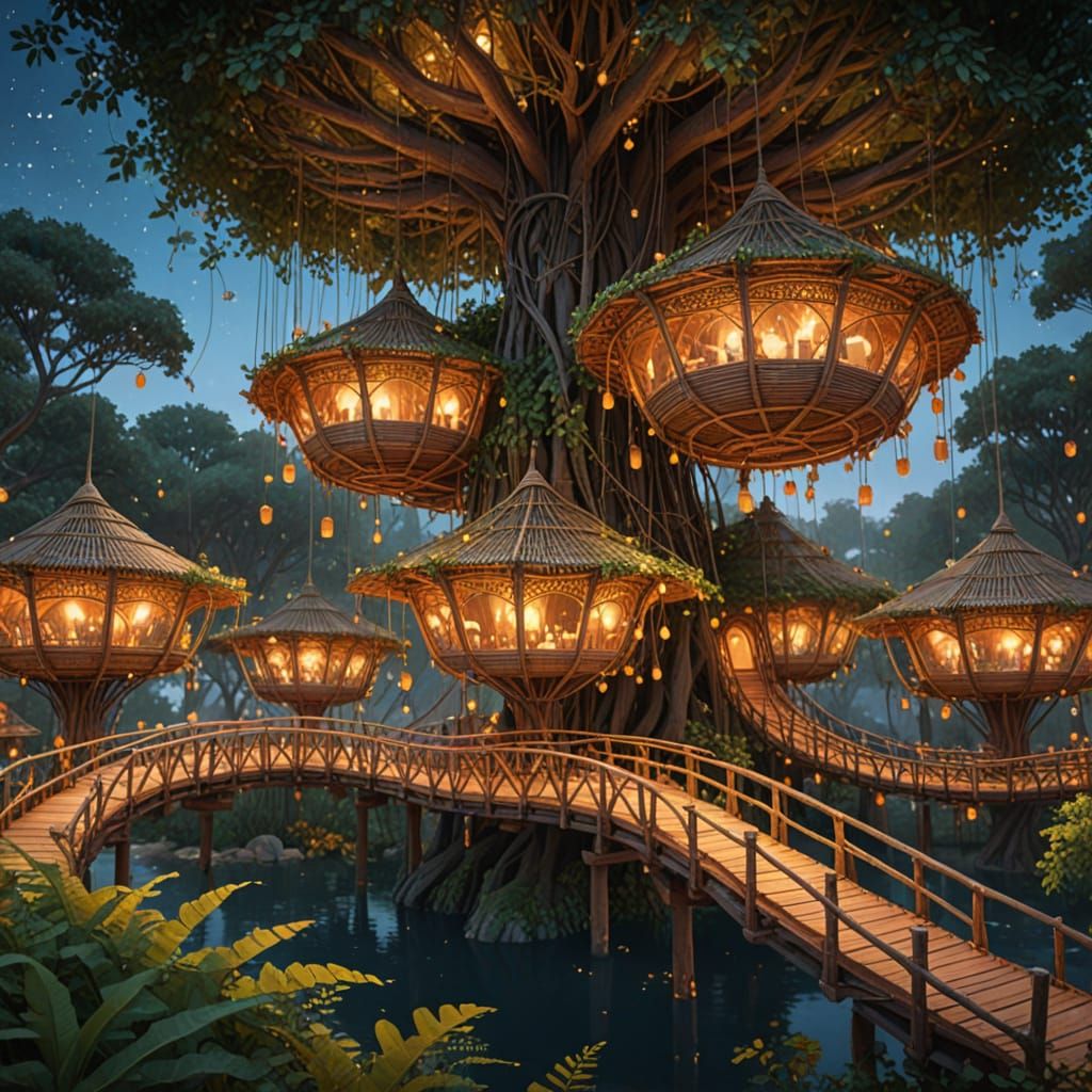 Fantasy Eco-Village: Wicker Pavilion in the Treetops