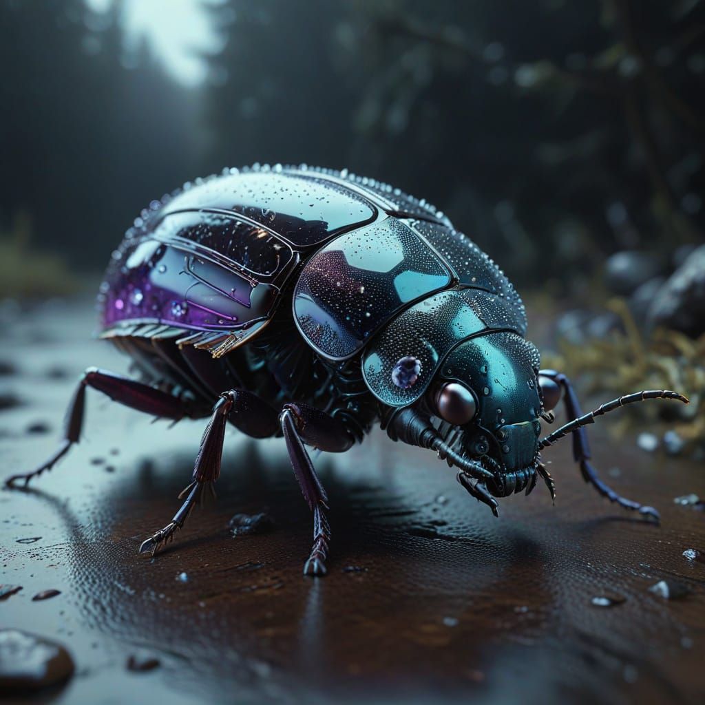 Glassy Crystal Beetle in Dark, Moody Macro Photography