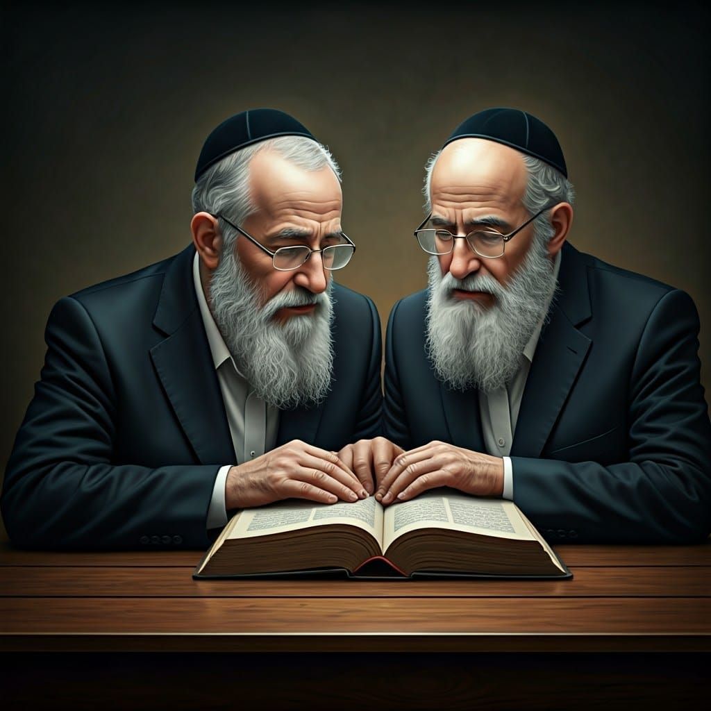 Hasidic Men Studying Holy Book in Renaissance Style