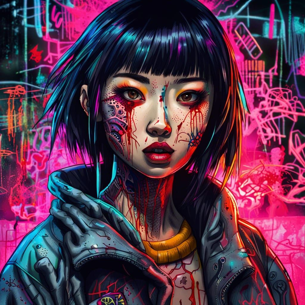 Asian Girl in Junji Ito Cyberpunk Horror