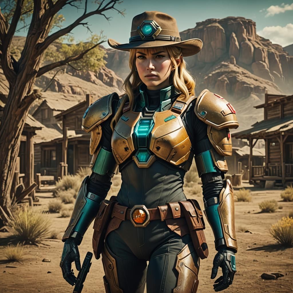 Samus Aran as Old West Sheriff: Cinematic Film Still