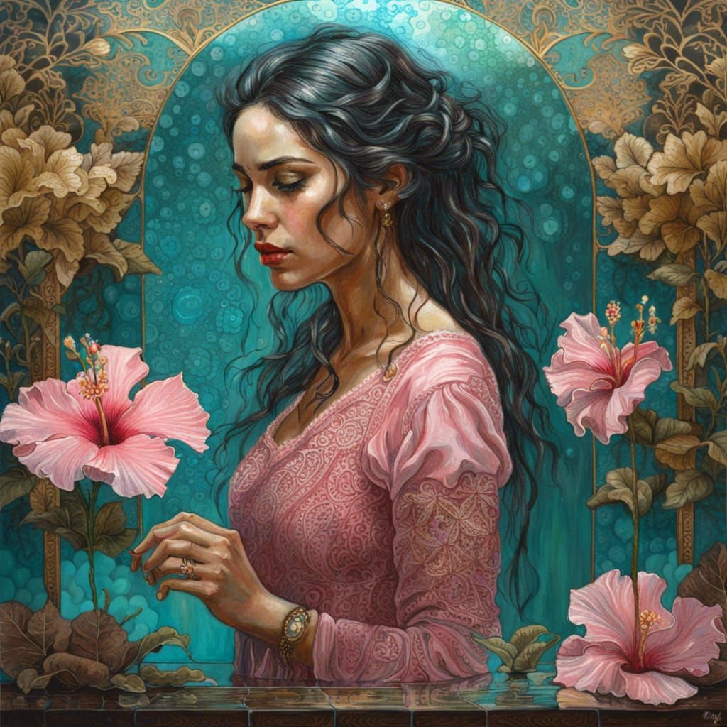 Lace Dress Reflection in Dark Fantasy Style